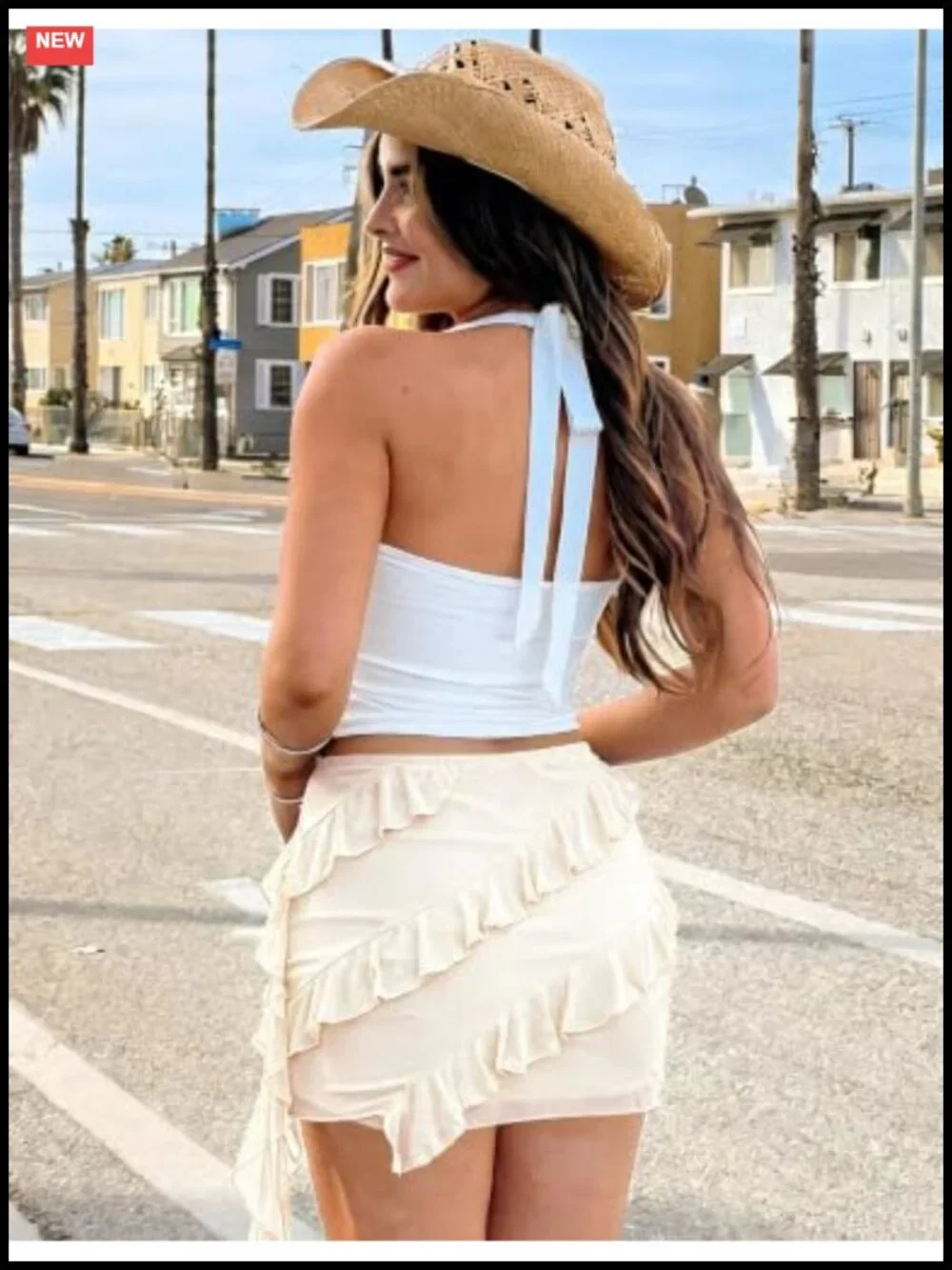 Flowy Ruffle Mini Skirt for Women - Boho Casual Elastic Waist